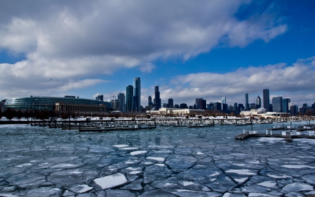 Bahía de Chicago con hielo